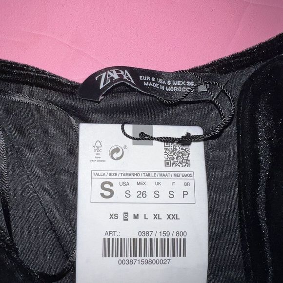 NWT Zara S DRESS VELOUR BLACK SHORT RUFFLED SILVER crystallized BUTTONS - Picture 5 of 5